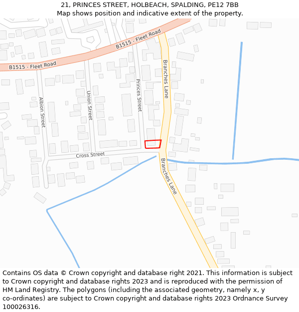 21, PRINCES STREET, HOLBEACH, SPALDING, PE12 7BB: Location map and indicative extent of plot