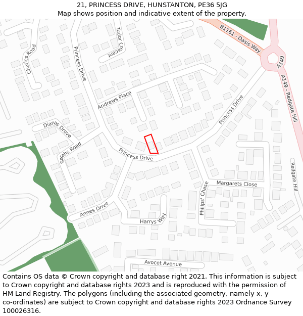 21, PRINCESS DRIVE, HUNSTANTON, PE36 5JG: Location map and indicative extent of plot