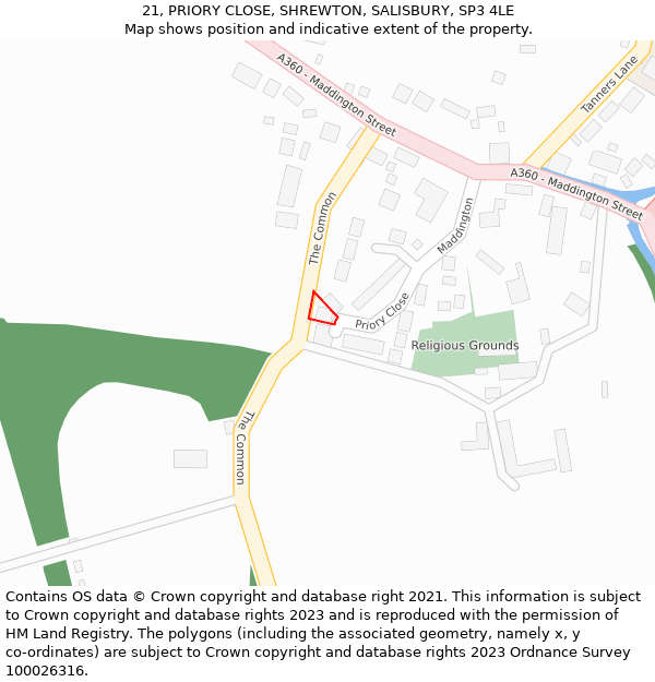 21, PRIORY CLOSE, SHREWTON, SALISBURY, SP3 4LE: Location map and indicative extent of plot