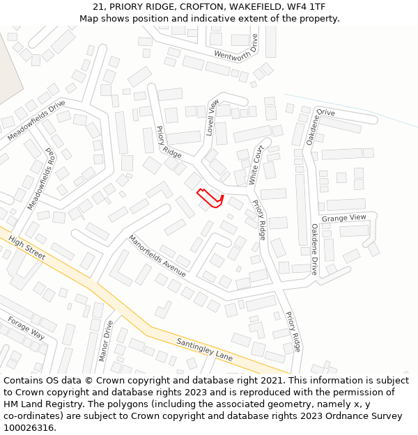 21, PRIORY RIDGE, CROFTON, WAKEFIELD, WF4 1TF: Location map and indicative extent of plot