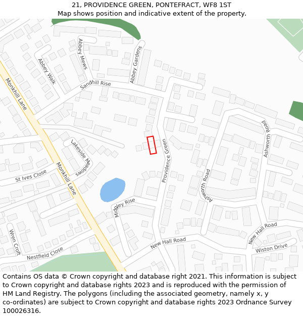 21, PROVIDENCE GREEN, PONTEFRACT, WF8 1ST: Location map and indicative extent of plot