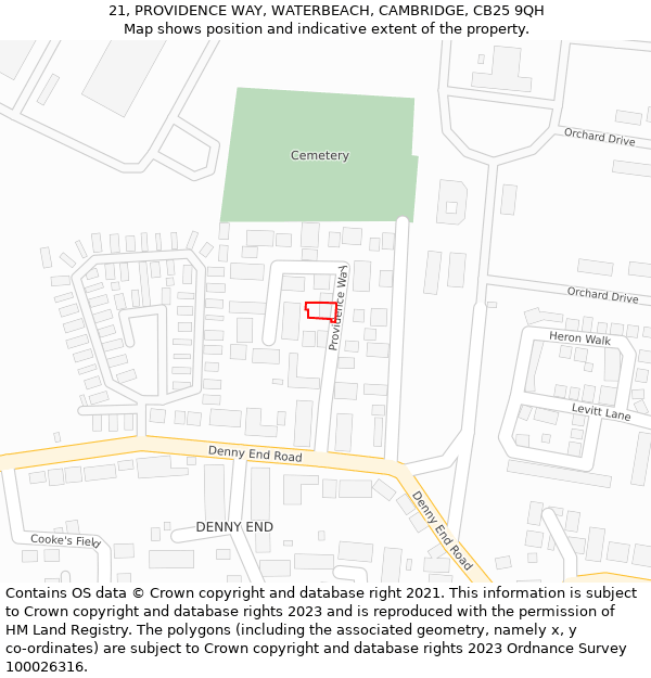 21, PROVIDENCE WAY, WATERBEACH, CAMBRIDGE, CB25 9QH: Location map and indicative extent of plot