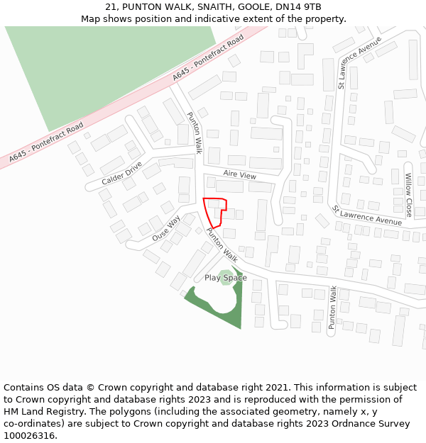 21, PUNTON WALK, SNAITH, GOOLE, DN14 9TB: Location map and indicative extent of plot