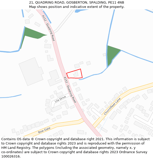 21, QUADRING ROAD, GOSBERTON, SPALDING, PE11 4NB: Location map and indicative extent of plot