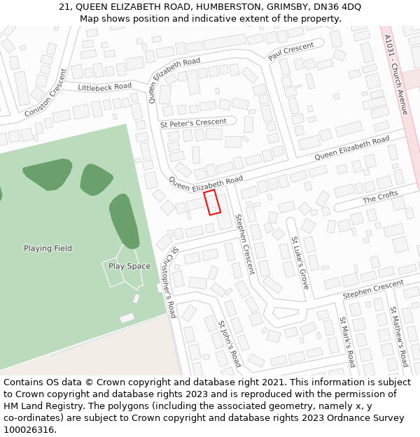 21, QUEEN ELIZABETH ROAD, HUMBERSTON, GRIMSBY, DN36 4DQ: Location map and indicative extent of plot