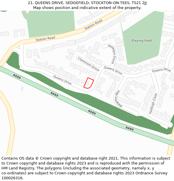 21, QUEENS DRIVE, SEDGEFIELD, STOCKTON-ON-TEES, TS21 2JJ: Location map and indicative extent of plot