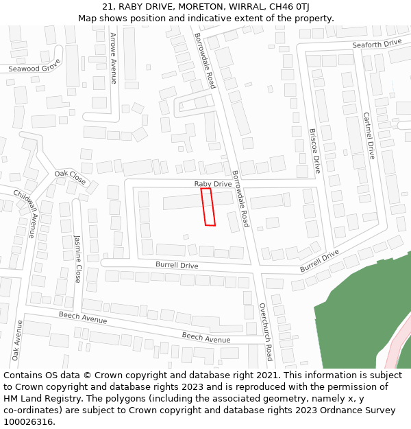 21, RABY DRIVE, MORETON, WIRRAL, CH46 0TJ: Location map and indicative extent of plot