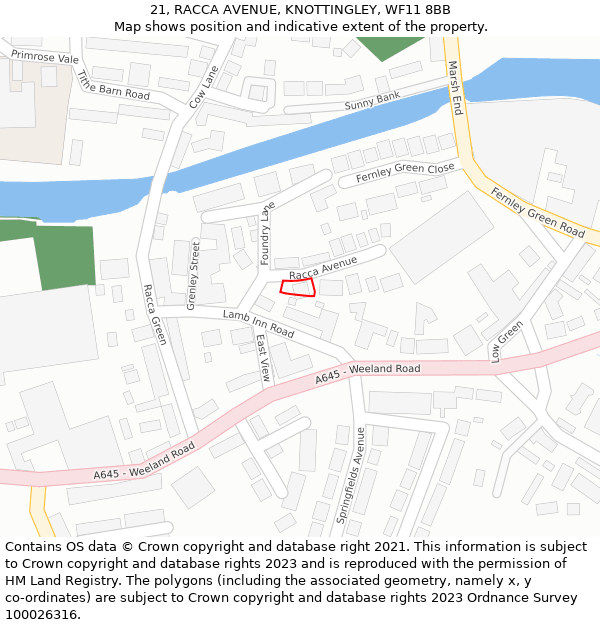 21, RACCA AVENUE, KNOTTINGLEY, WF11 8BB: Location map and indicative extent of plot