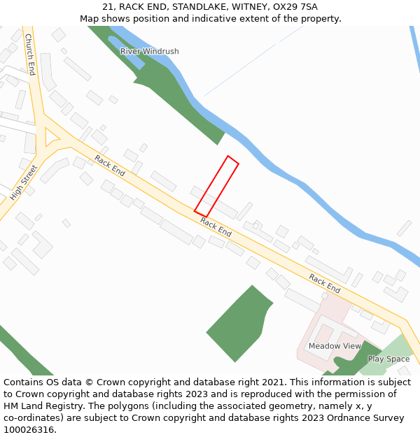 21, RACK END, STANDLAKE, WITNEY, OX29 7SA: Location map and indicative extent of plot