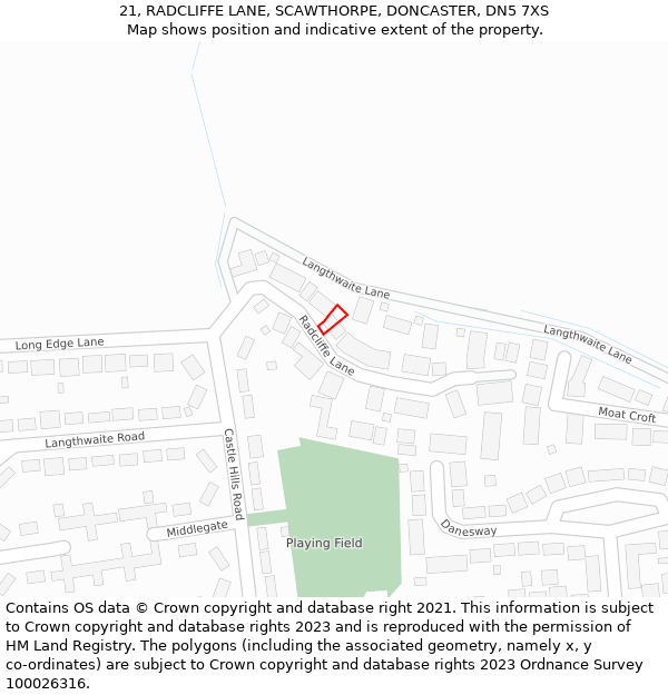 21, RADCLIFFE LANE, SCAWTHORPE, DONCASTER, DN5 7XS: Location map and indicative extent of plot
