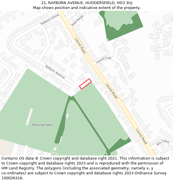 21, RAFBORN AVENUE, HUDDERSFIELD, HD3 3UJ: Location map and indicative extent of plot