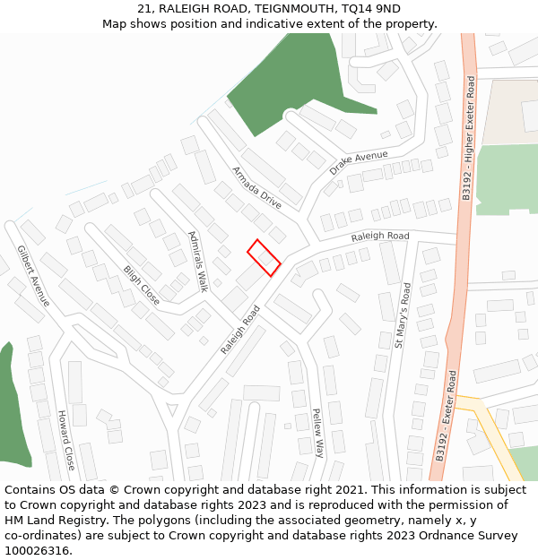 21, RALEIGH ROAD, TEIGNMOUTH, TQ14 9ND: Location map and indicative extent of plot
