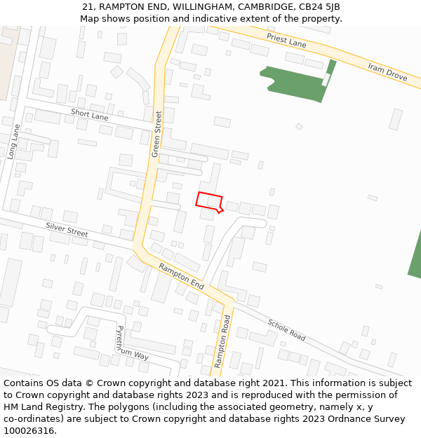 21, RAMPTON END, WILLINGHAM, CAMBRIDGE, CB24 5JB: Location map and indicative extent of plot