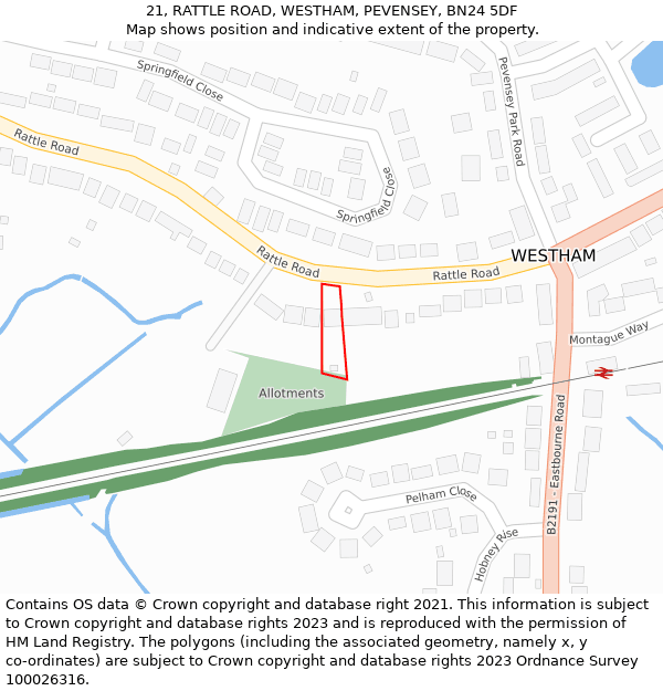 21, RATTLE ROAD, WESTHAM, PEVENSEY, BN24 5DF: Location map and indicative extent of plot