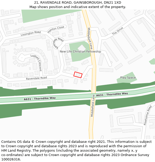 21, RAVENDALE ROAD, GAINSBOROUGH, DN21 1XD: Location map and indicative extent of plot