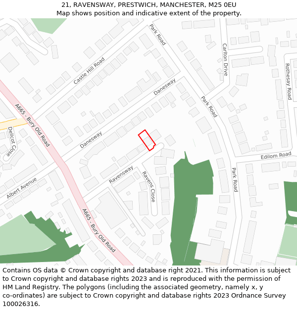 21, RAVENSWAY, PRESTWICH, MANCHESTER, M25 0EU: Location map and indicative extent of plot