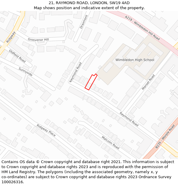 21, RAYMOND ROAD, LONDON, SW19 4AD: Location map and indicative extent of plot