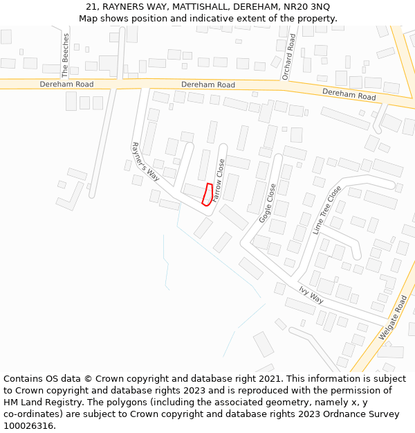 21, RAYNERS WAY, MATTISHALL, DEREHAM, NR20 3NQ: Location map and indicative extent of plot