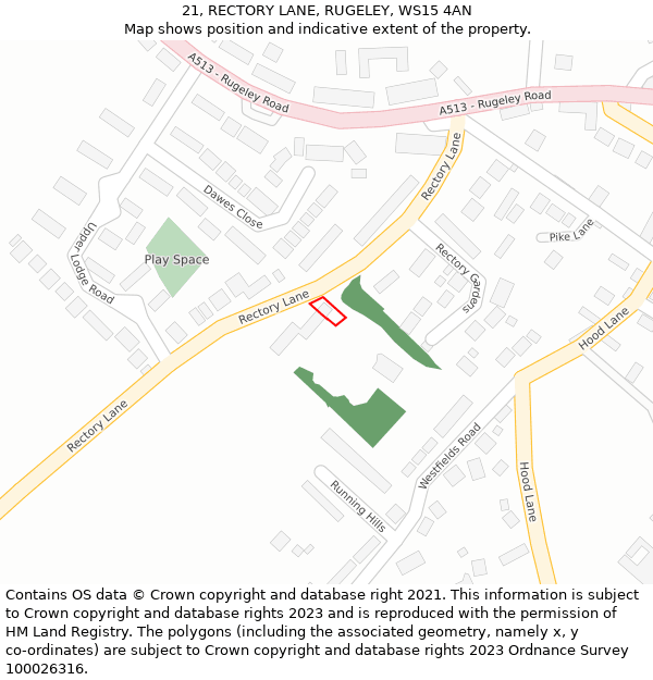 21, RECTORY LANE, RUGELEY, WS15 4AN: Location map and indicative extent of plot