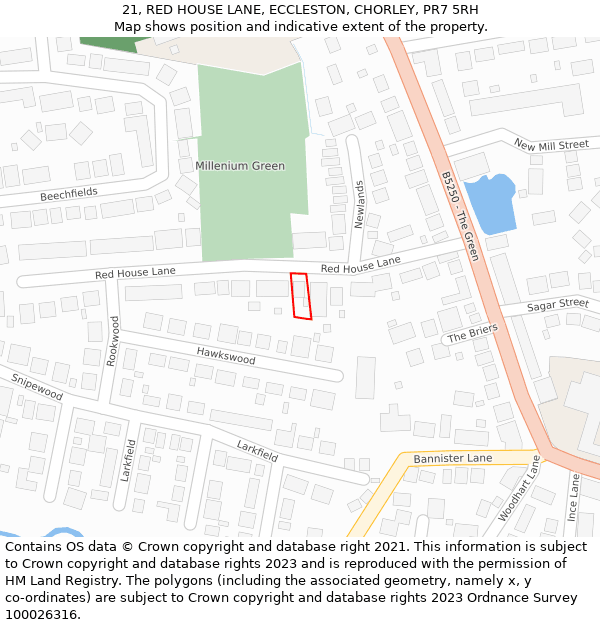 21, RED HOUSE LANE, ECCLESTON, CHORLEY, PR7 5RH: Location map and indicative extent of plot