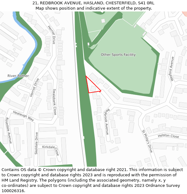 21, REDBROOK AVENUE, HASLAND, CHESTERFIELD, S41 0RL: Location map and indicative extent of plot