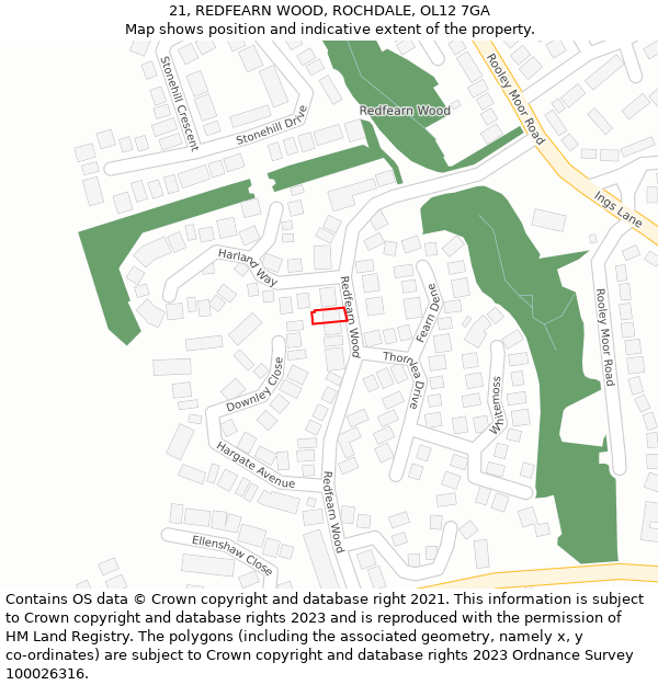 21, REDFEARN WOOD, ROCHDALE, OL12 7GA: Location map and indicative extent of plot
