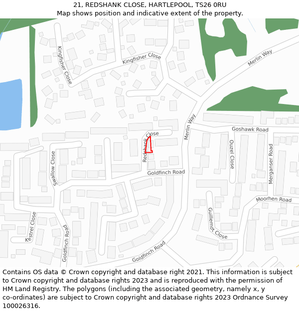 21, REDSHANK CLOSE, HARTLEPOOL, TS26 0RU: Location map and indicative extent of plot