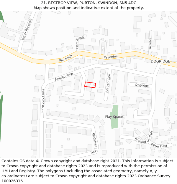 21, RESTROP VIEW, PURTON, SWINDON, SN5 4DG: Location map and indicative extent of plot