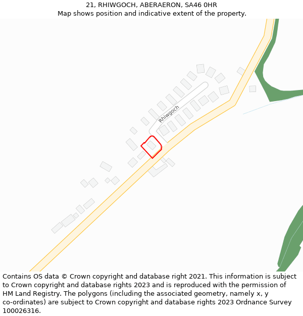 21, RHIWGOCH, ABERAERON, SA46 0HR: Location map and indicative extent of plot