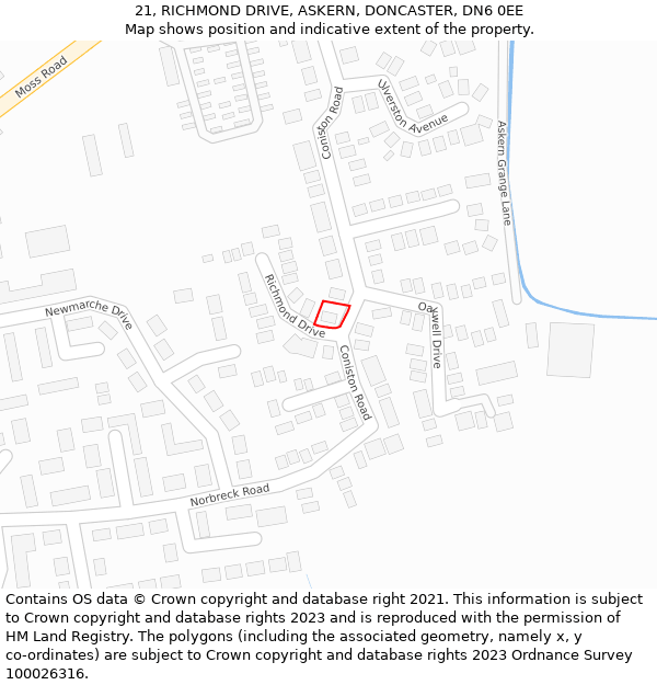 21, RICHMOND DRIVE, ASKERN, DONCASTER, DN6 0EE: Location map and indicative extent of plot