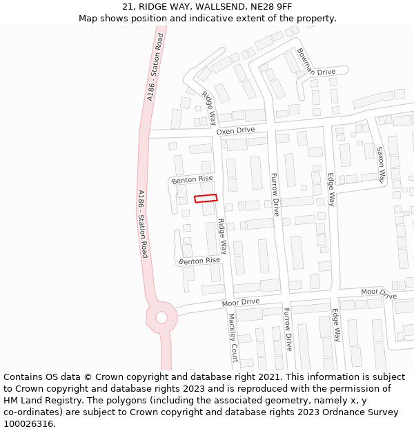 21, RIDGE WAY, WALLSEND, NE28 9FF: Location map and indicative extent of plot