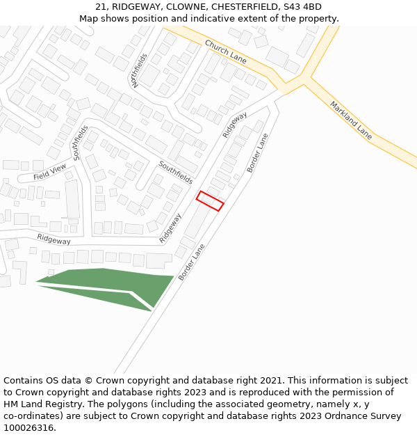 21, RIDGEWAY, CLOWNE, CHESTERFIELD, S43 4BD: Location map and indicative extent of plot