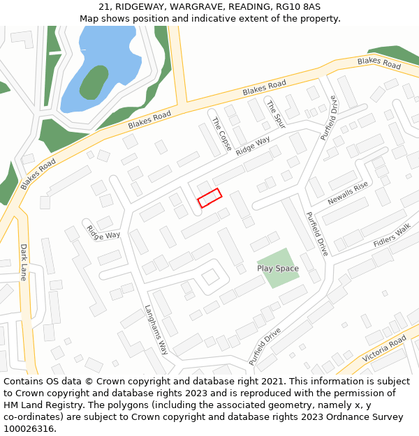 21, RIDGEWAY, WARGRAVE, READING, RG10 8AS: Location map and indicative extent of plot