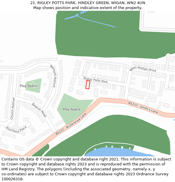21, RIGLEY POTTS PARK, HINDLEY GREEN, WIGAN, WN2 4UN: Location map and indicative extent of plot