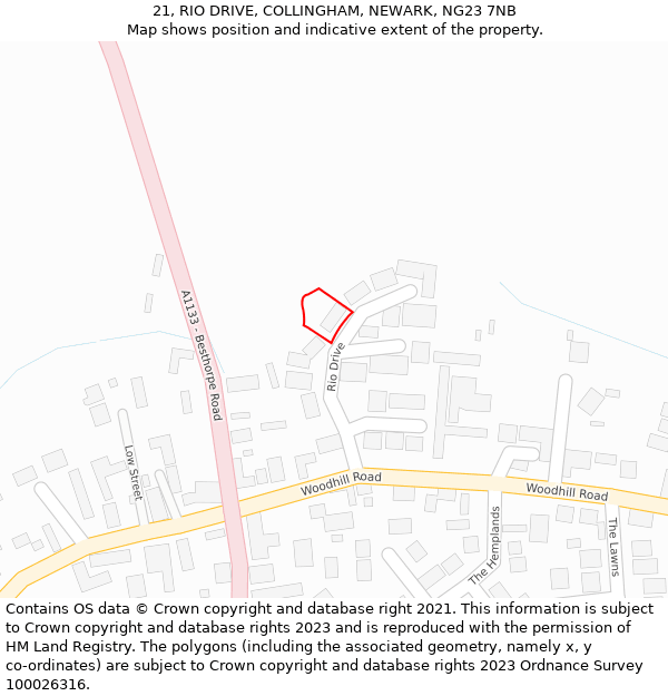 21, RIO DRIVE, COLLINGHAM, NEWARK, NG23 7NB: Location map and indicative extent of plot