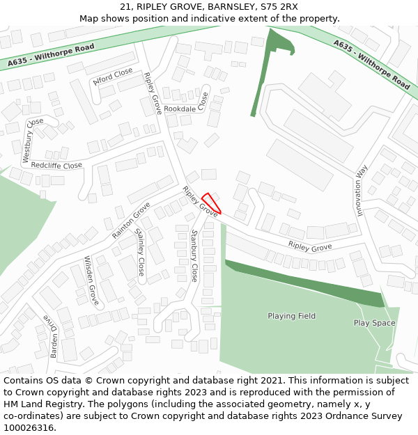 21, RIPLEY GROVE, BARNSLEY, S75 2RX: Location map and indicative extent of plot