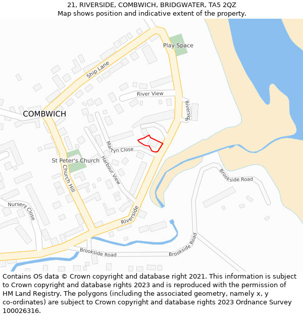 21, RIVERSIDE, COMBWICH, BRIDGWATER, TA5 2QZ: Location map and indicative extent of plot