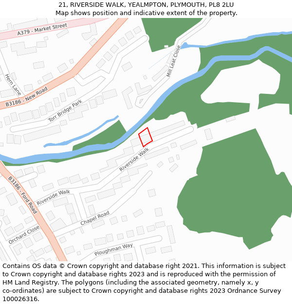 21, RIVERSIDE WALK, YEALMPTON, PLYMOUTH, PL8 2LU: Location map and indicative extent of plot