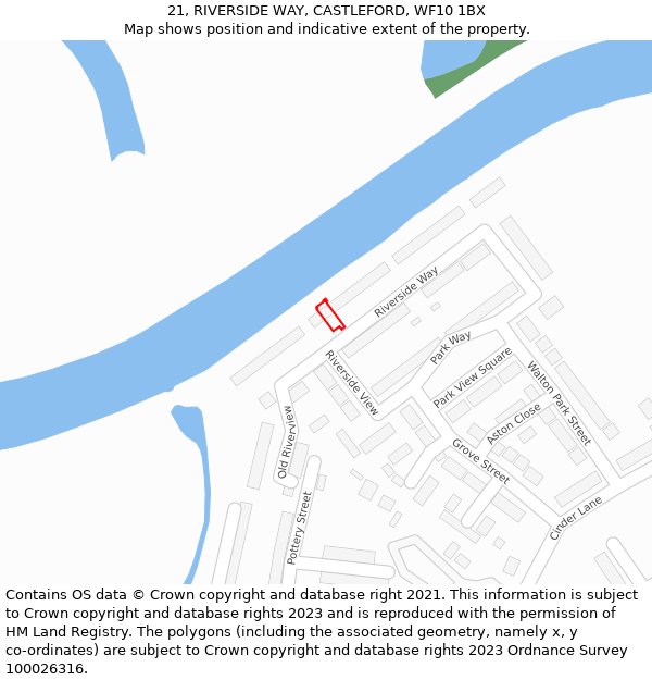 21, RIVERSIDE WAY, CASTLEFORD, WF10 1BX: Location map and indicative extent of plot