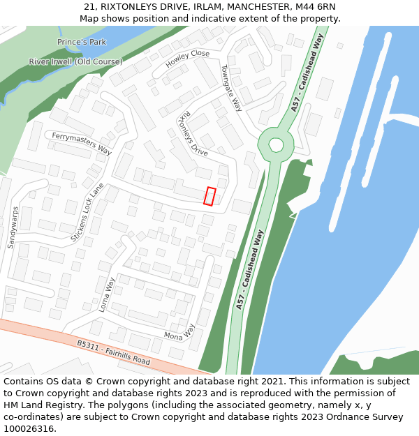 21, RIXTONLEYS DRIVE, IRLAM, MANCHESTER, M44 6RN: Location map and indicative extent of plot