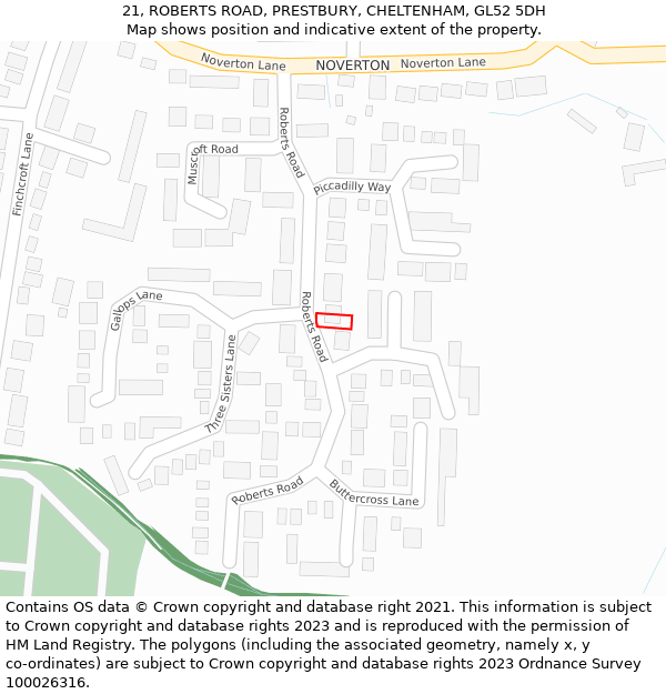 21, ROBERTS ROAD, PRESTBURY, CHELTENHAM, GL52 5DH: Location map and indicative extent of plot