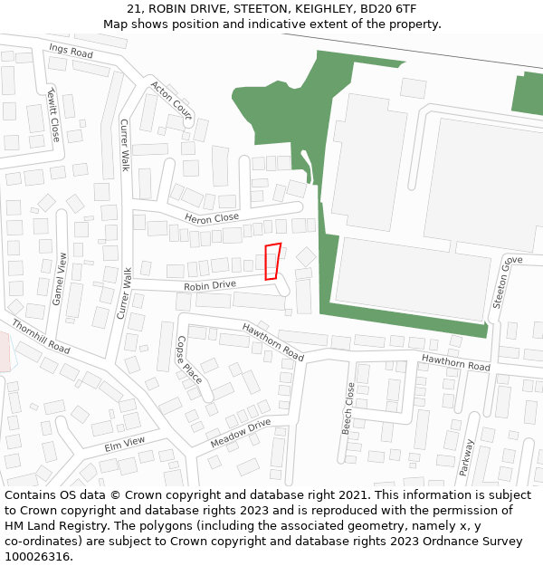 21, ROBIN DRIVE, STEETON, KEIGHLEY, BD20 6TF: Location map and indicative extent of plot