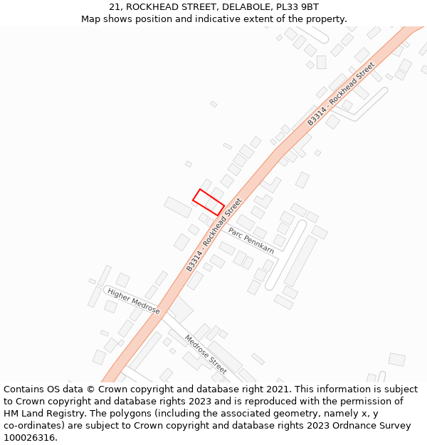 21, ROCKHEAD STREET, DELABOLE, PL33 9BT: Location map and indicative extent of plot