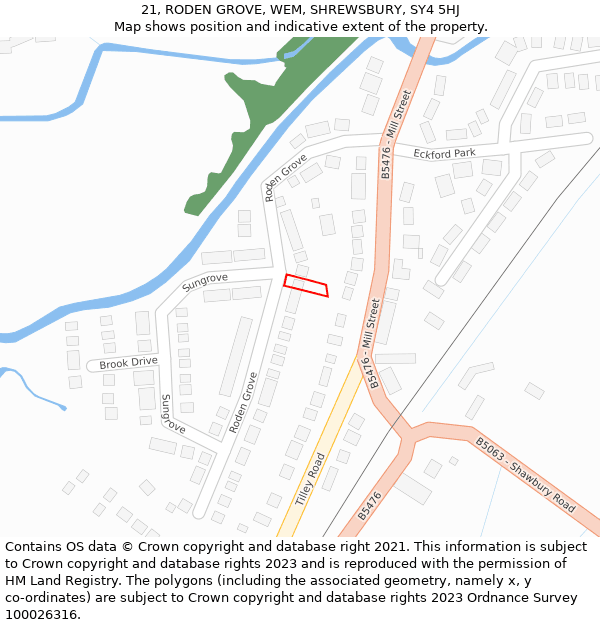 21, RODEN GROVE, WEM, SHREWSBURY, SY4 5HJ: Location map and indicative extent of plot