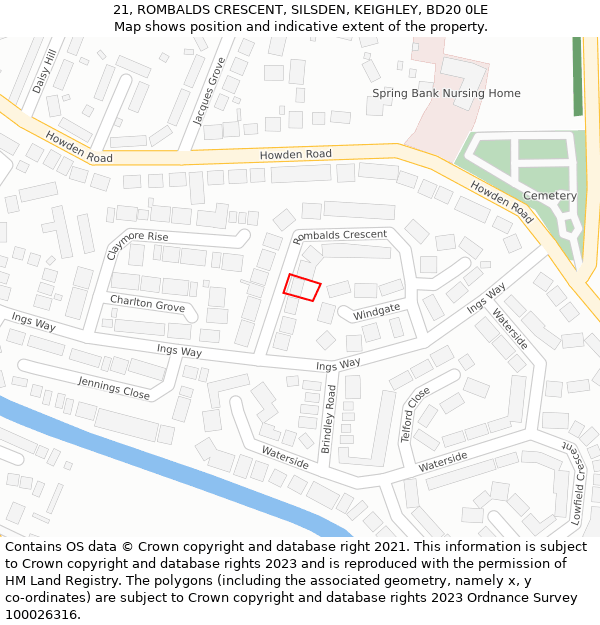 21, ROMBALDS CRESCENT, SILSDEN, KEIGHLEY, BD20 0LE: Location map and indicative extent of plot