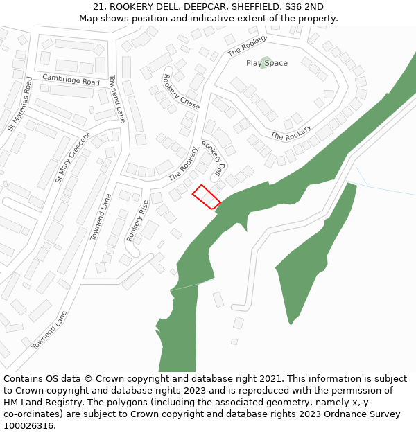 21, ROOKERY DELL, DEEPCAR, SHEFFIELD, S36 2ND: Location map and indicative extent of plot