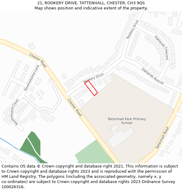 21, ROOKERY DRIVE, TATTENHALL, CHESTER, CH3 9QS: Location map and indicative extent of plot