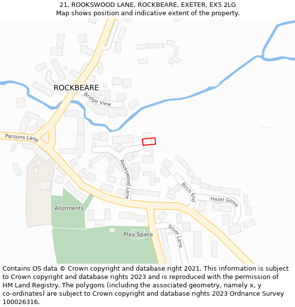 21, ROOKSWOOD LANE, ROCKBEARE, EXETER, EX5 2LG: Location map and indicative extent of plot