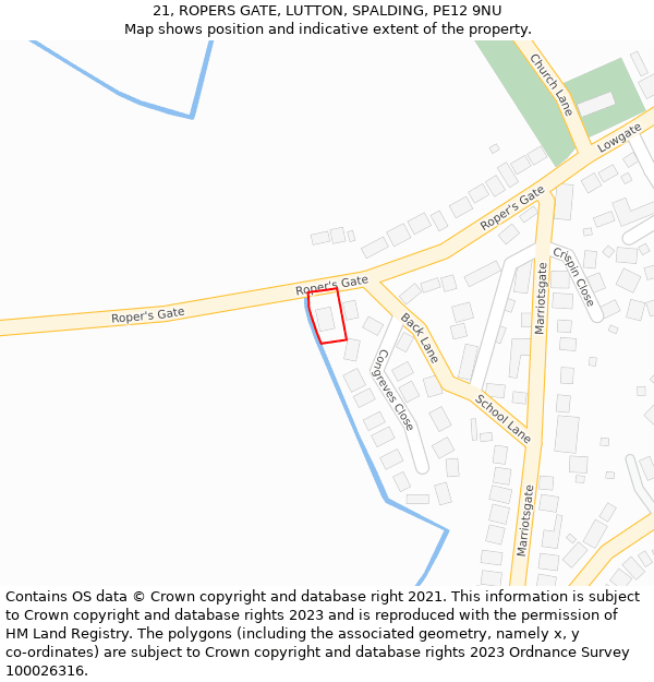 21, ROPERS GATE, LUTTON, SPALDING, PE12 9NU: Location map and indicative extent of plot