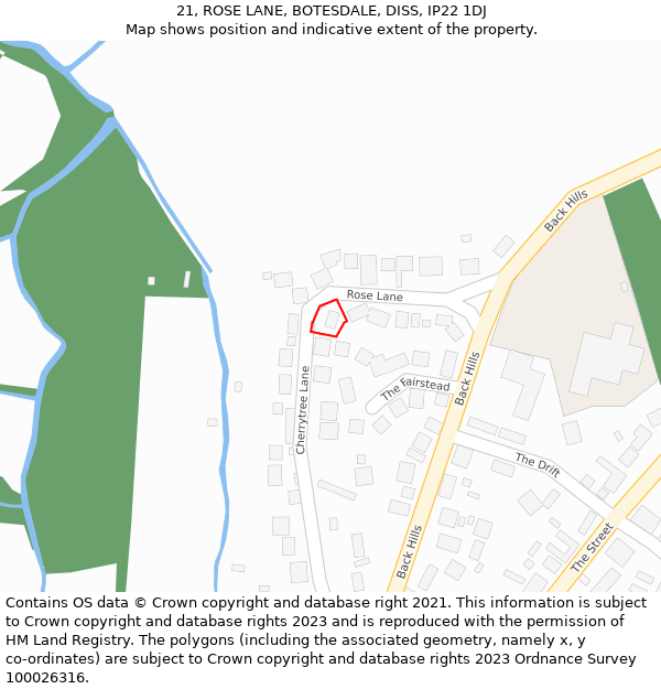 21, ROSE LANE, BOTESDALE, DISS, IP22 1DJ: Location map and indicative extent of plot